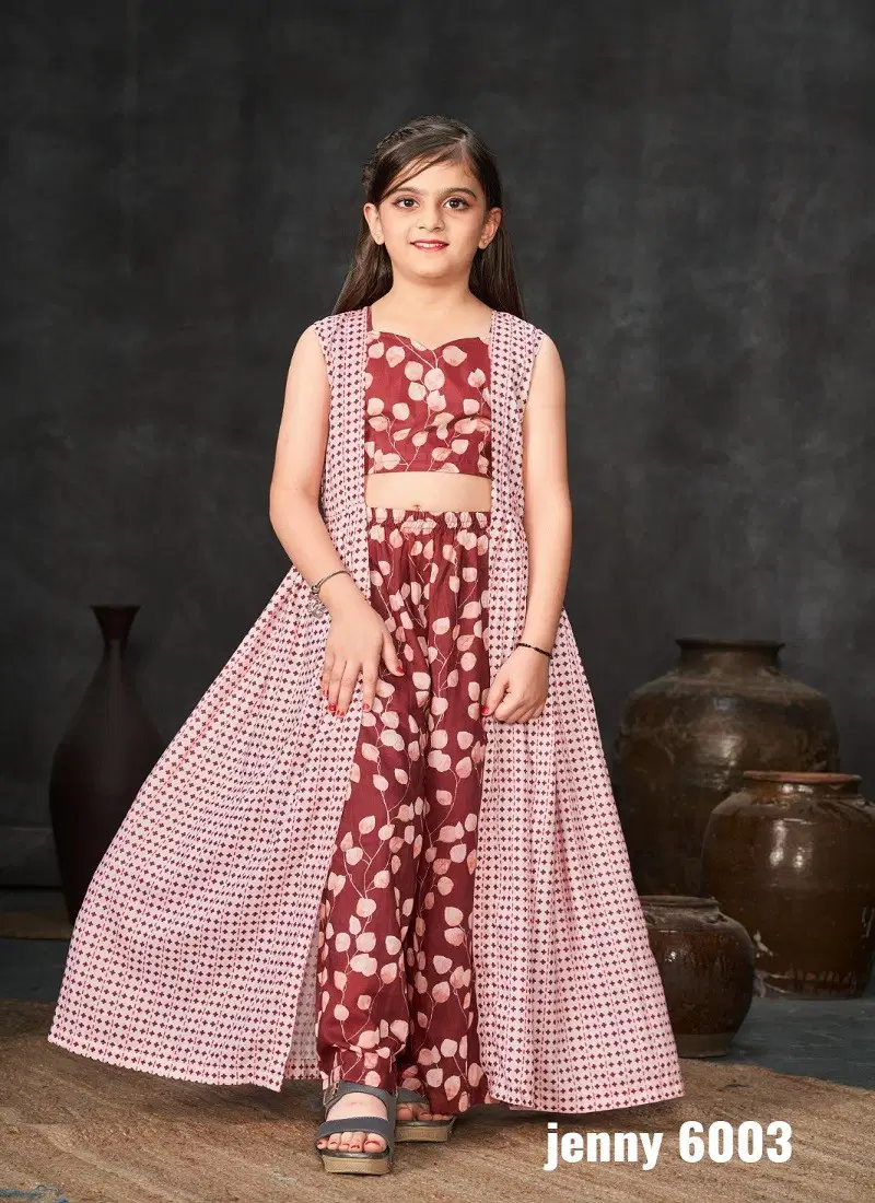 Red Colour Jenny Vol 6 By Lucaya Kids Wear Muslin Digital Printed Girls Indo Western Exporters In India 6003