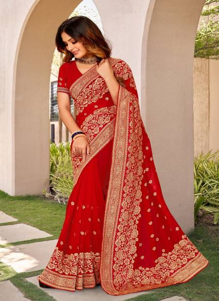 Red Colour Jigyasa By Nari Fashion Wedding Saree Catalog 7113