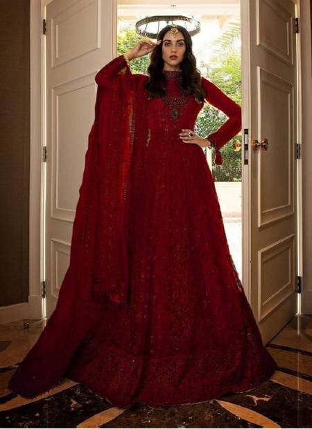 Red Colour KF 102 Net With Embroidery Mirror Work Salwar Kameez Catalog KF 102 C