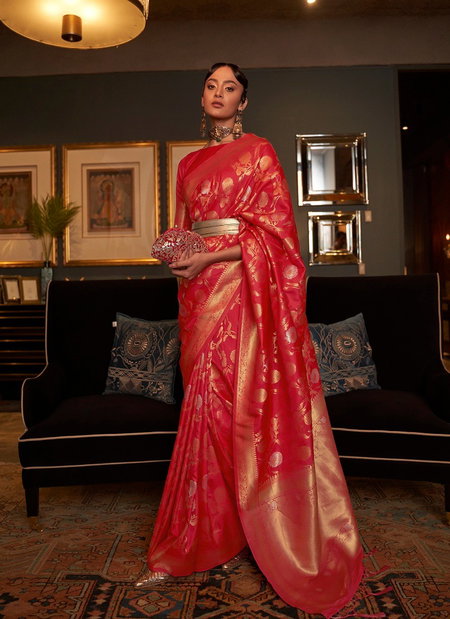 Red Colour Kairos Silk By Rajtex Handloom Weaving Surat Saree Wholesale Market 258004