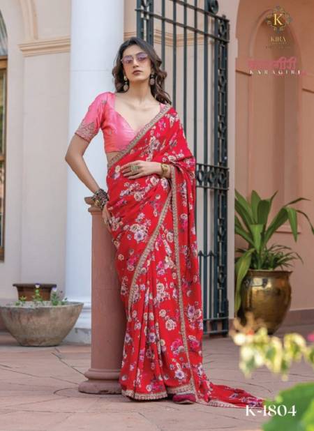 Red Colour Karagiri By Kira Viscose Designer Wear Sarees Wholesale Market In Surat K-1804