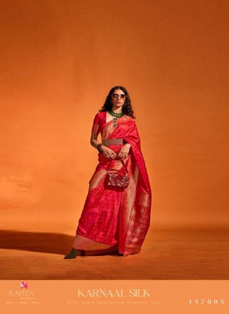 Red Colour Karnaal Silk By Rajtex Satin Silk Designer Saree Catalog 357005