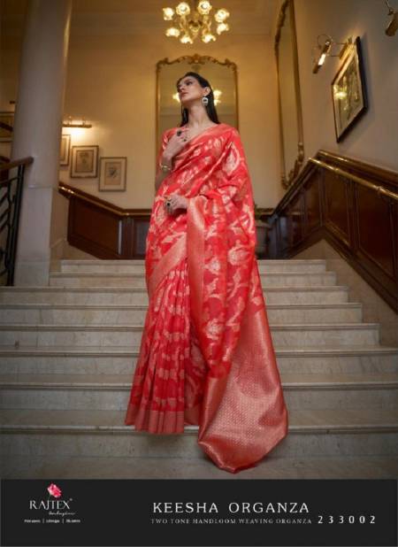 Red Colour Keesha Organza By Rajtex Two Tone Handloom Weaving Saree Orders In India 233002