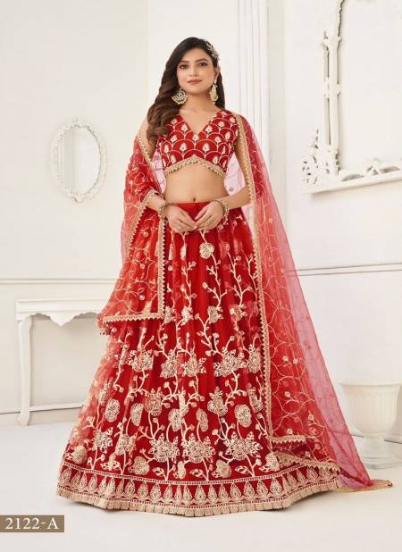 Red Colour Kelaya Vol 5 By Narayani Fashion Butterfly Net With Thread Work Party Wear Lehenga Choli Catalog 2122 A