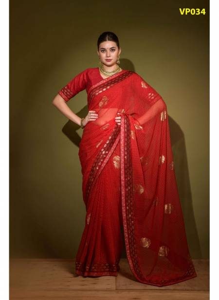 Red Colour Khushi Brasso By Fashion Berry Gegorgette Saree Catalog 34