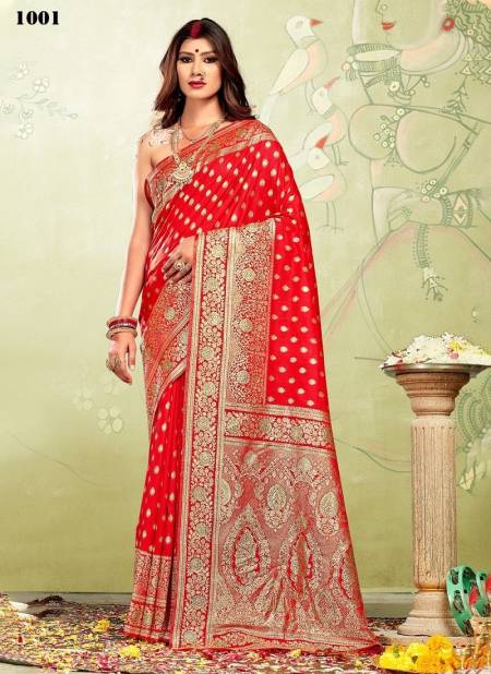 Red Colour Kia Silk By Sangam Wedding Saree Catalog 1001