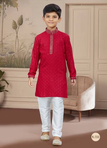 Red Colour Kids Vol 4 Boys Wear Kurta Pajama And Indo Western Catalog K 733