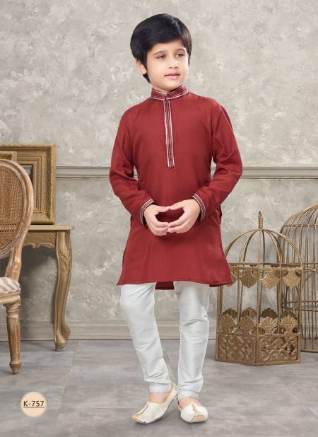 Red Colour Kids Vol 5 Boys Wear Kurta Pajama And Indo Western Catalog K 757