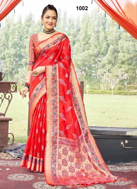Red Colour Krisna By Sangam Wedding Sarees Catalog 1002