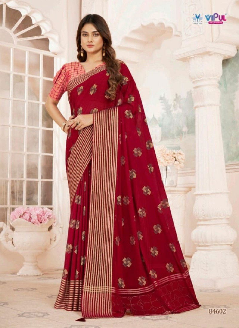 Red Colour Kritika By Vipul Chiffon Daily Wear Wholesalers In Delhi 84602