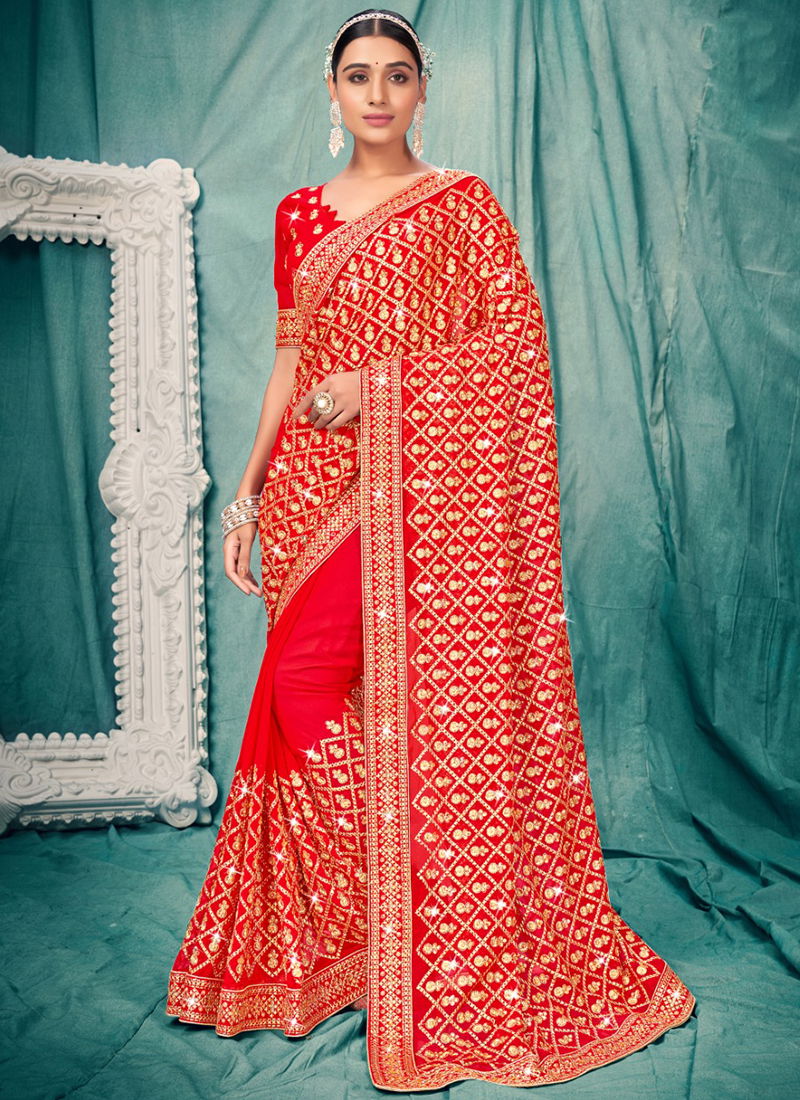 Red Colour Kusum Designer Wholesale Wedding Wear Sarees 2742