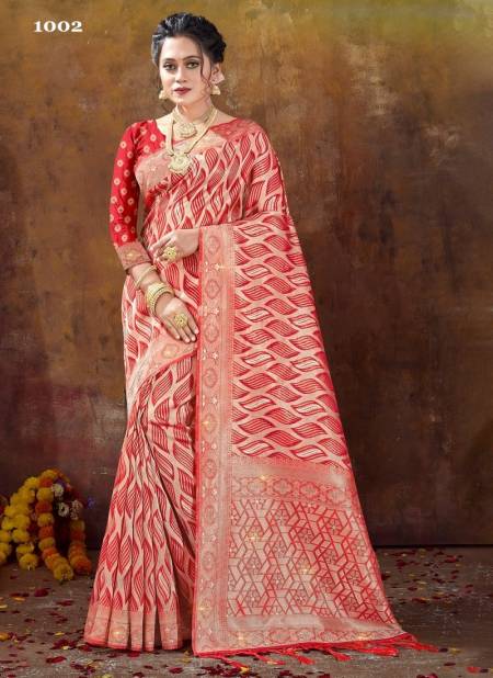 Red Colour Lajja By Sangam Wedding Saree Catalog 1002