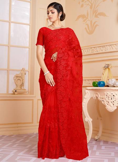 Red Colour Luxurious Wholesale Designer Party Wear Saree Catalog 1563