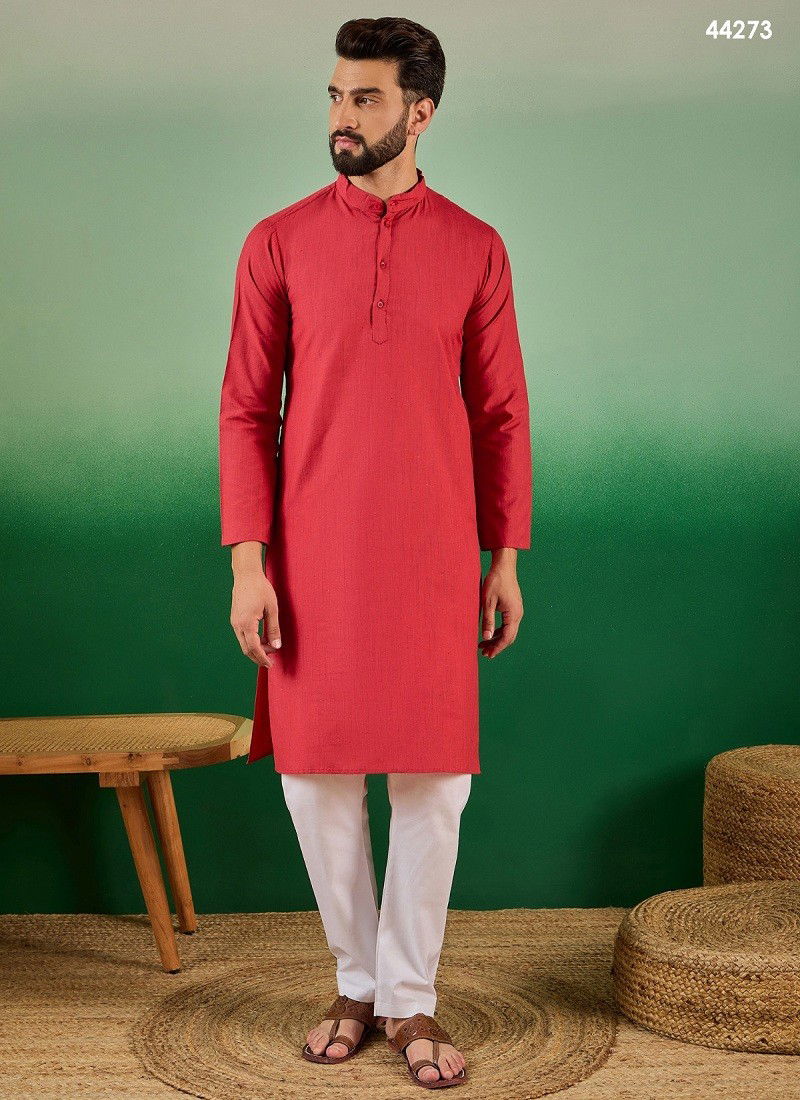 Red Colour Mahotsav Mens Wear Cotton Kurta Wholesale Shop In Surat 44273