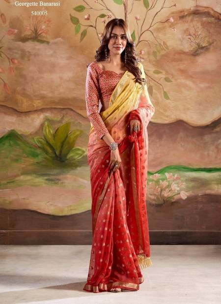 Red Colour Marigold Silk By Rajpath Digital Banarasi Butta Georgette Saree Online Wholesale 540005