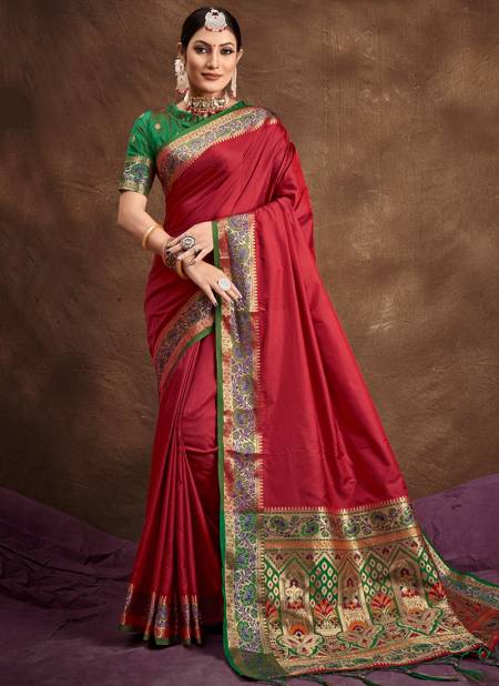 Red Colour Mayuri Silk By Sangam 1001 To 1006 Banarasi Silk Sarees Catalog 1002