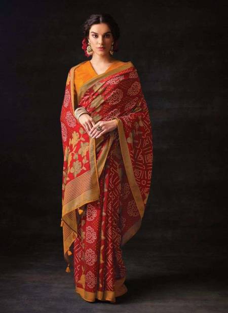 Red Colour Meera Bandhani By Kimora 16021 To 16029 Designer Saree Catalog 16023