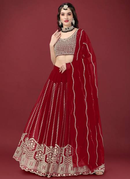 Red Colour Monalisaa Vol 7 Biva Wedding Wear Wholesale Designer Lehenga Choli Catalog 17003