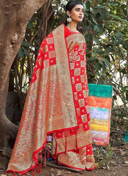 Red Colour Mringyani Sangam Wedding Wear Wholesale Banarasi Silk Sarees Catalog 1001