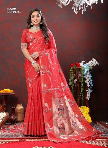 Red Colour NX279 Copper Colours by Murti Nx Paithani Silk Sarees Wholesale Online NX279 COPPER-E