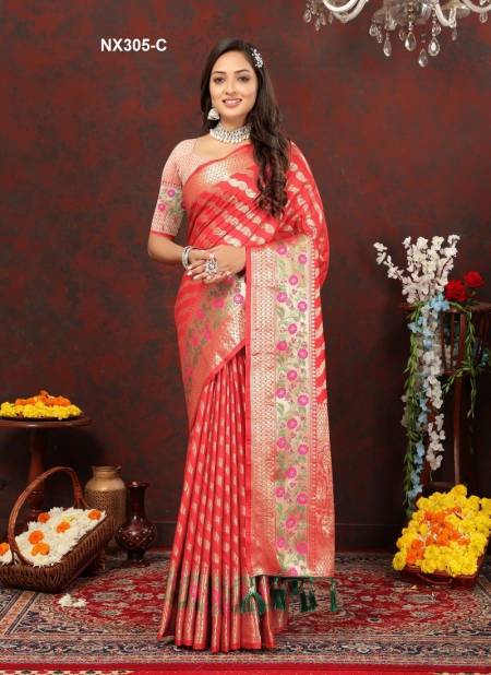 Red Colour NX305-A TO NX305-F by Murti Nx Soft Lichi Silk Sarees Suppliers In India NX305-C
