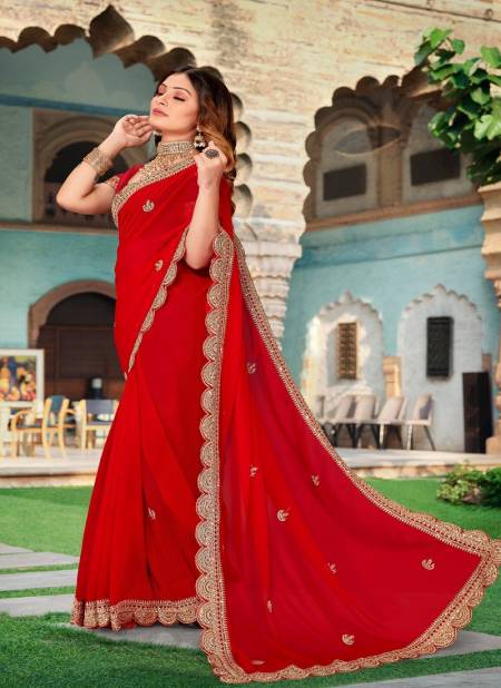 Red Colour Nari Fashion By Zeina Party Wear Saree Catalog 6993