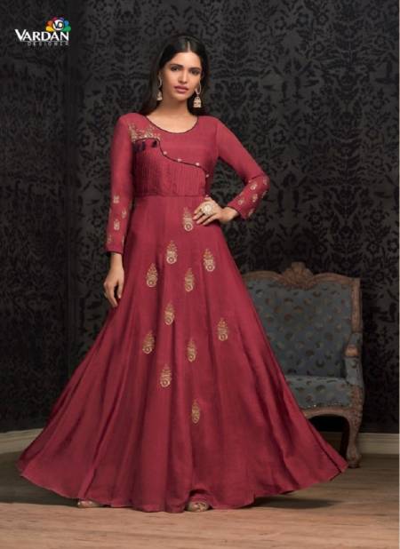 Red Colour Navya Vol 16 By Vardan Masleen Designer Readymade Gown Catalog 1603