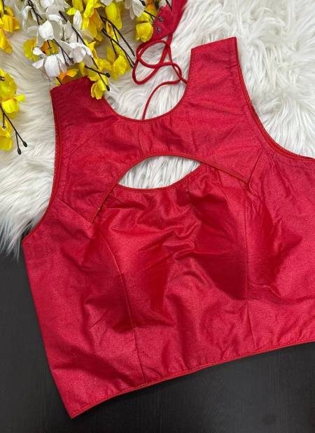 Red Colour New Plain Designer Simar Silk Party Wear Blouse Catalog H