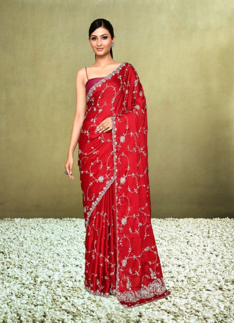 Red Colour Nimaya-Pallavi By Mahotsav Designer Party Wear Wholesale Saree In India N7532 A