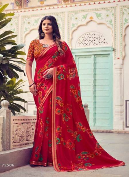 Red Colour Nirjala By Vipul Georgette Printed Daily Wear Sarees Wholesale market In Surat 75506
