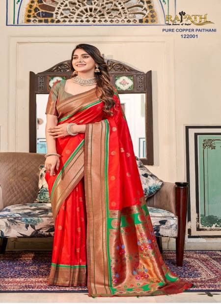 Red Colour Nitya Paithani By Rajpath Paithani Silk Designer Saree Catalog 122001