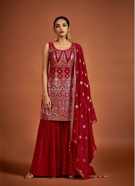 Red Colour Noorani Saga 5 By Arya Design Georgette Salwar Suit Catalog 56005