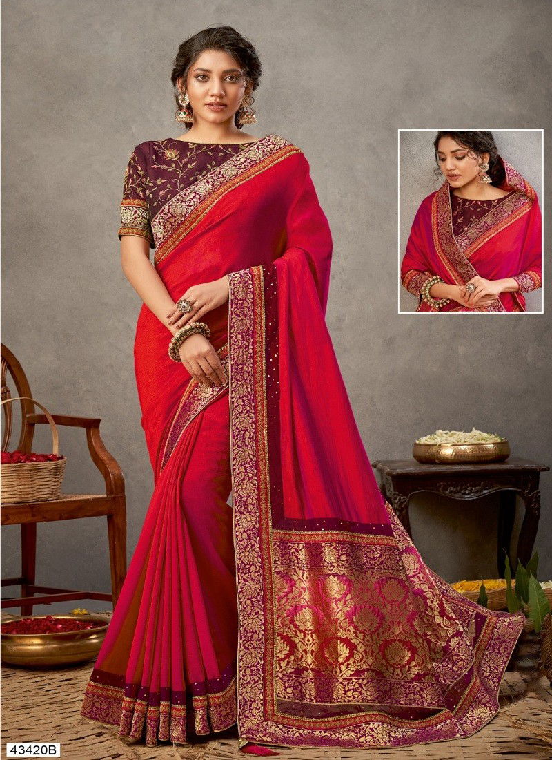 Red Colour Norita Vol 2 By Mahotsav Wedding Wear Designer Saree Wholesalers In Delhi 43420-B