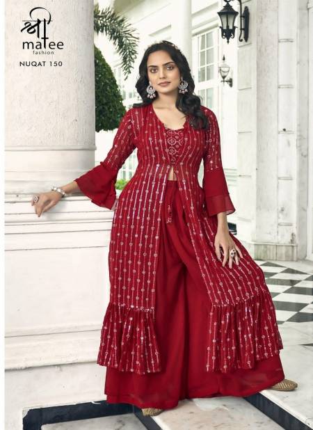 Red Colour Nuqat By Shreematee Plazzo Suits Catalog 150