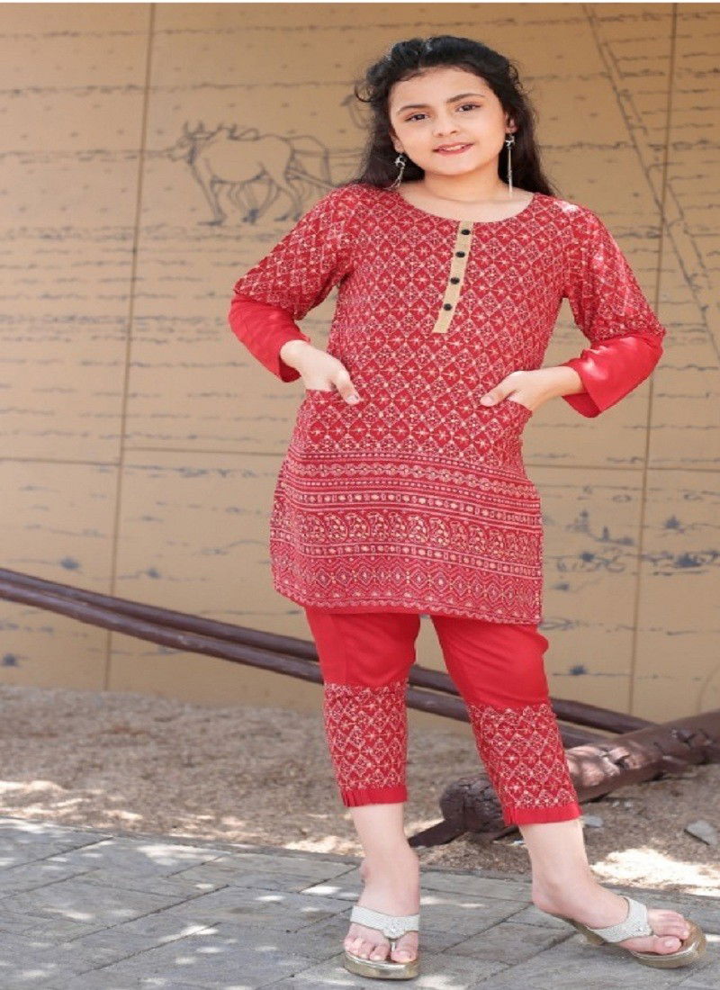 Red Colour Nuref By Arya Kids Girls Wear Catalog 1