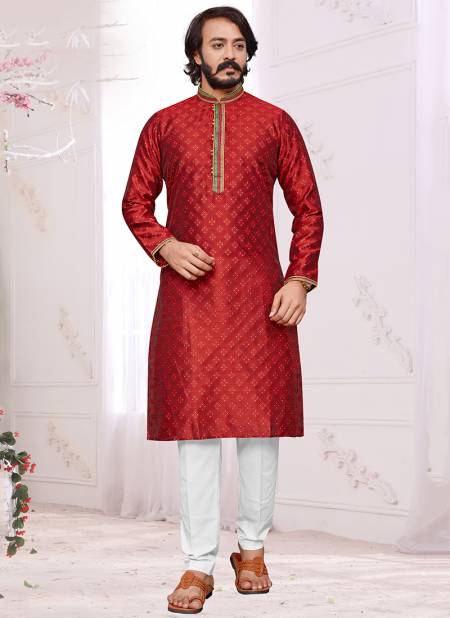 Red Colour Outluk 117 Wedding Wear Mens Kurta Pajama Catalog 117006