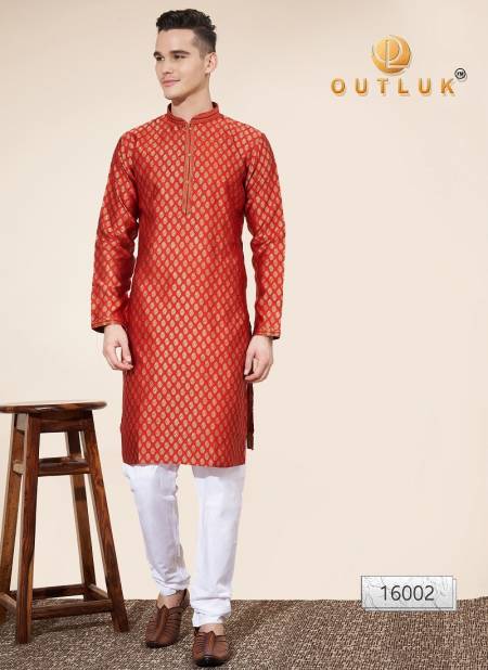 Red Colour Outluk Wedding Collection Vol 16 Pintex Jaquard Mens Kurta Pajama Manufacturers 16002