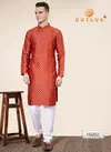 Red Colour Outluk Wedding Collection Vol 16 Pintex Jaquard Mens Kurta Pajama Manufacturers 16002