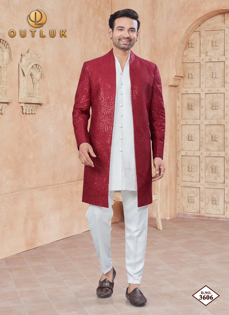 Red Colour Outluk Wedding Collection Vol 36 Party Wear Mens Indo Western Wholesale Manufacturers 3606