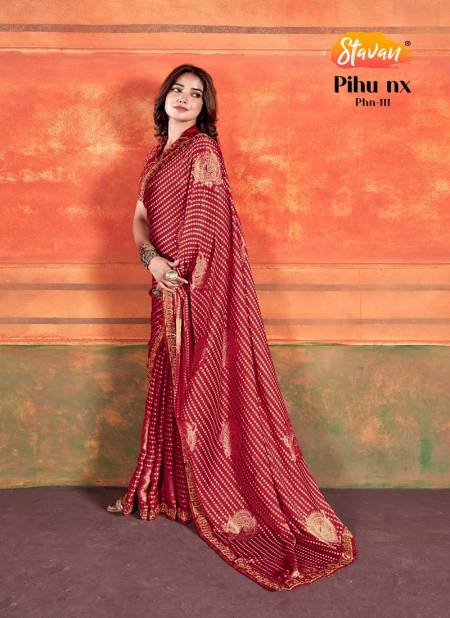 Red Colour Pihu By Stavan Chiffon Embroidery Party Wear Saree Manufacturers Phn-111