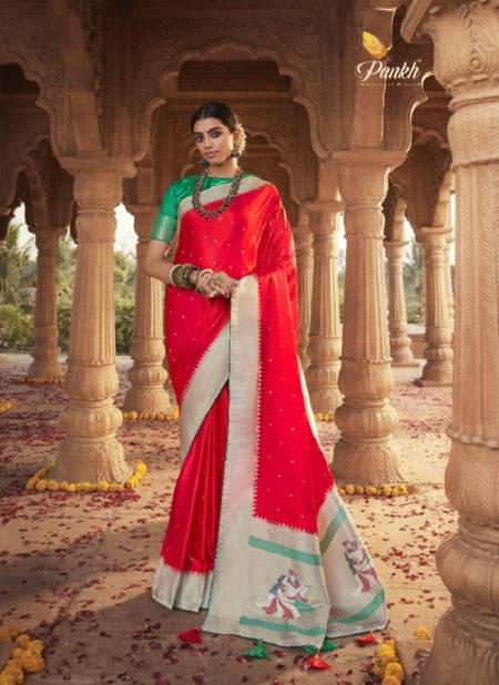 Red Colour Platinium Silk By Pankh Silk Saree Catalog 4501