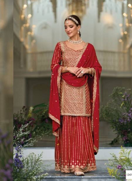 Red Colour Preet By Zaveri Premium Silk With Embroidery Work Readymade Suit Catalog 1243