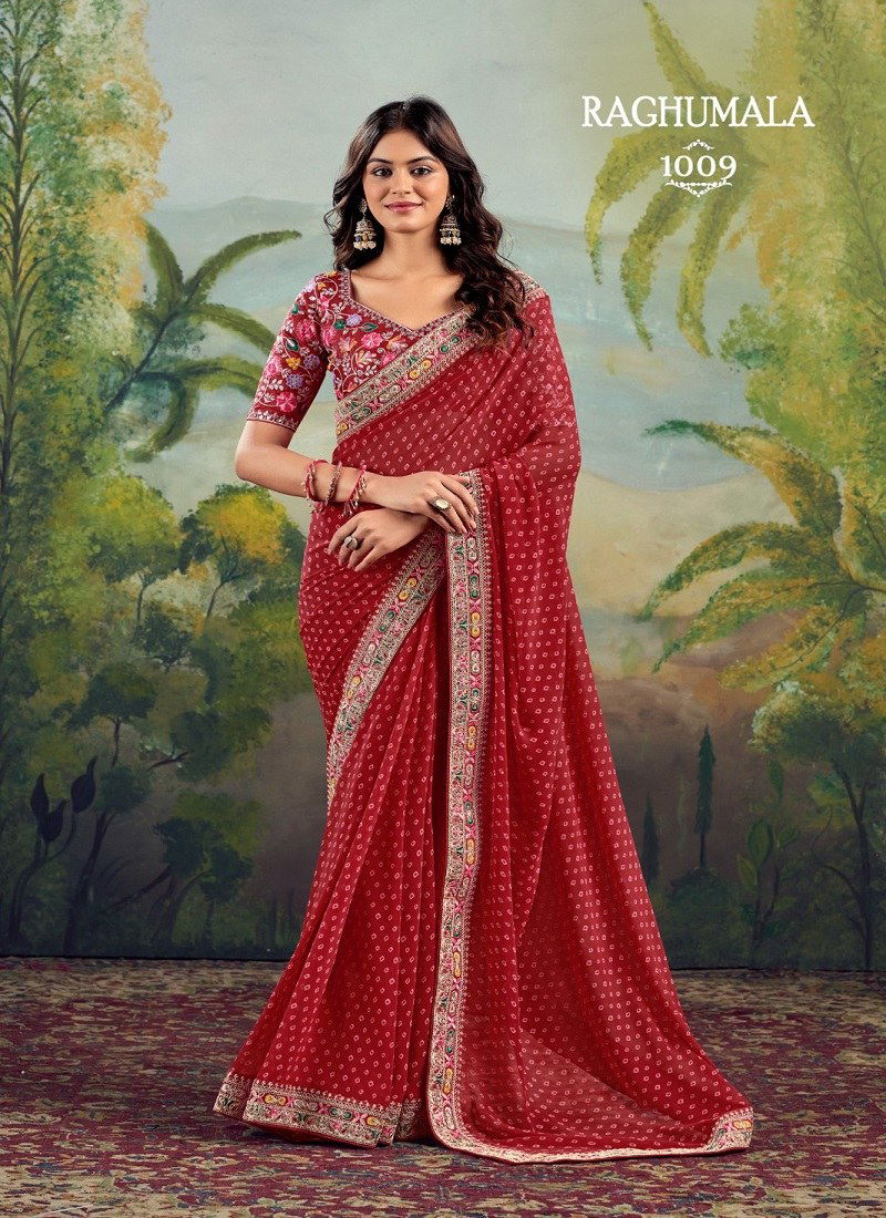 Red Colour Raghumala By Stavan Georgette Daily Wear Sarees Wholesale Market In Surat 1009