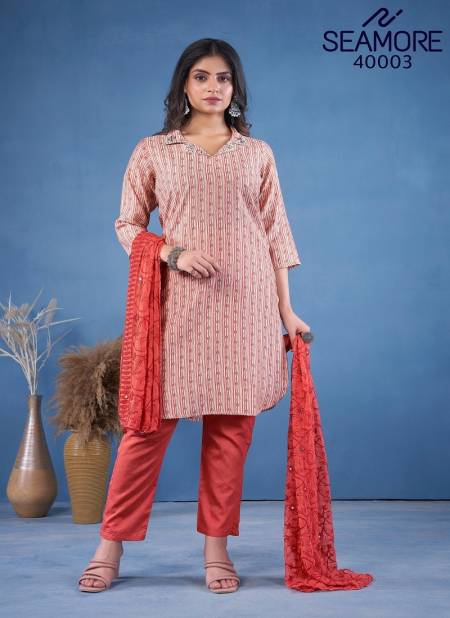 Red Colour Rim-Zeem By Seamore Cotton Blend Printed Kurti With Bottom Dupatta Suppliers In India 40003