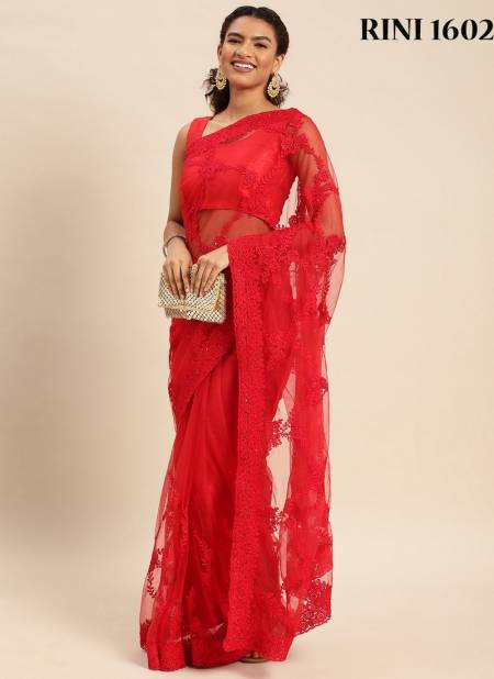 Red Colour Rini By Fashion Lab Party Wear Saree Catalog 1602