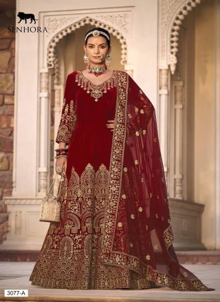 Red Colour Riwayat By Senhora SN 3077 Anarkali Wedding Salwar Suits Wholesale In Delhi 3077-A