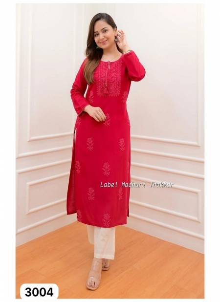 Red Colour Rooh 1 by Rasili Nx Rayon Cotton Kurti With Bottom Exporters In India 3004