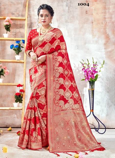 Red Colour Rukmani By Sangam Wedding Saree Catalog 1004