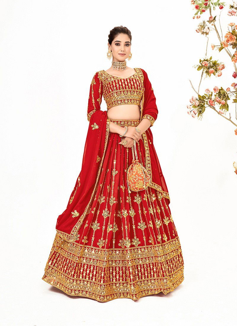 Red Colour SS 157 Wedding Wear Georgette Lehenga Choli Wholesale Shop In Surat GS3208