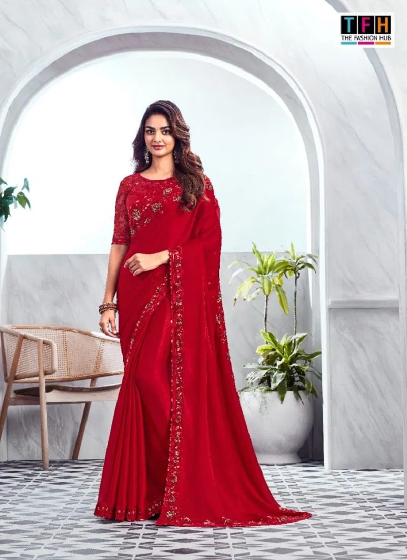 Red Colour SS 29001 To 29017 By TFH Party Wear Designer Saree Exporters In India SS 29001